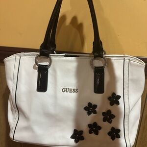 GUESS Black and White Floral Tote
